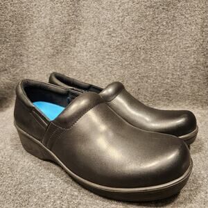 DR SCHOLLS WORK Dynamo Black Leather Slip On Workwear Shoe Clog Womens 11M